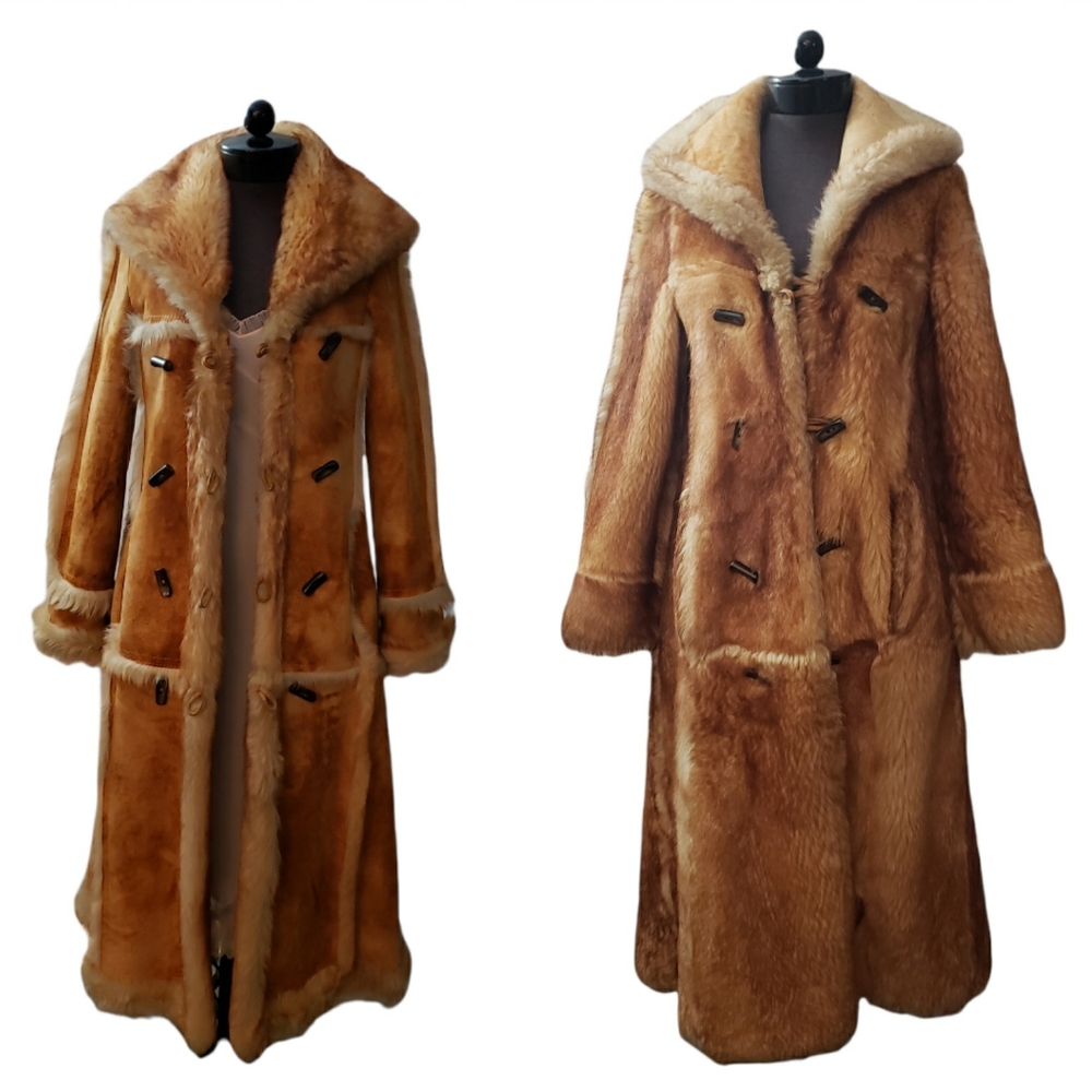 Vintage Shearing Suede Full Length Fur Lined Coat Size 38 Spain